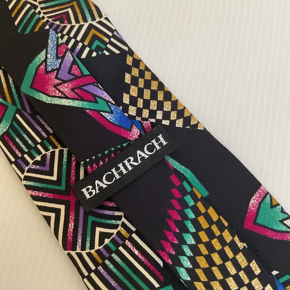 Vintage Bachrach Made in USA Tie Geometric Abstract Pattern 90s All Silk